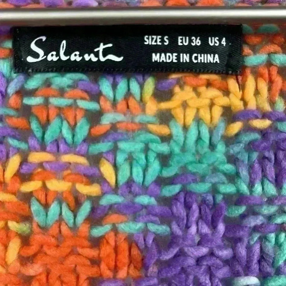 SHEIN Multi Color Crop  Cardigan Long Sleeves Loose Knit/Crochet Size USA 4 - Picture 2 of 9